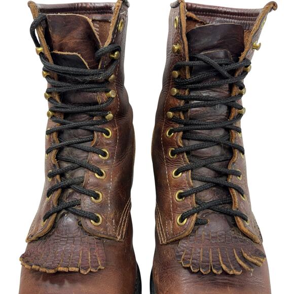 PD Tuff Vintage Brown Leather Lace Up Kittie Western Packer Boots Size M 8/ W 10 - Picture 5 of 10
